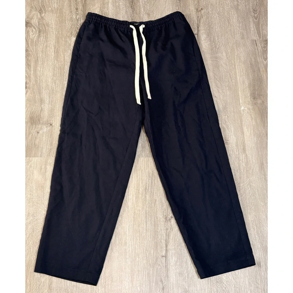 J.Crew Navy Blue Wool Blend Pull On Wide Leg Pants 6P‎ BA247 Drawstring Trousers